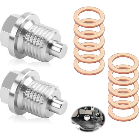 2 Pièces Bouchons de Vidange Magnétique M14x1,5 avec 10 Joints en Cuivre pour Huile Moteur, Bouchon Vidange Voiture/Moto Universel (1/5)
