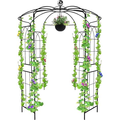 2.9M Garden Arch Bird Cage Shape Garden Heavy Duty 4 Sides Metal for Climbing Plants Trellis Wedding Arch Flowers Vines Climbing Support Yard Seaside Outdoor (1/5)