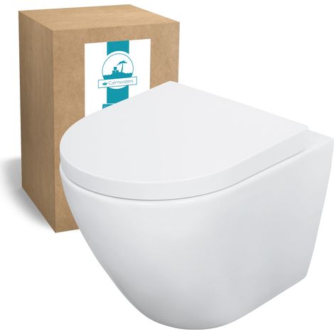 Calmwaters® Wand WC spülrandlos Weiß, mit WC-Sitz, Raumspar WC: 45 cm Ausladung, mit Absenkautomatik, Tiefspüler, Hänge WC, Wandmontage, Sanitärkeramik, 08AB6159 (1/5)