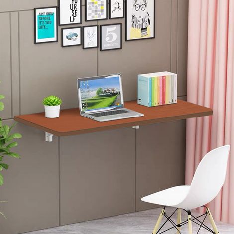 Table murale carrée rabattable en bois massif 30x60cm, Table rabattable fixée au mur, Table suspendue à faible encombrement, pour ordinateur portable, couleur teck (1/5)