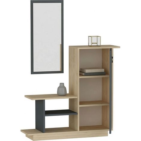 Eingangsmöbel "Nibbiola", mit Spiegel, 4 Regalböden, modular, 80x30x90h cm, Eichenbraun