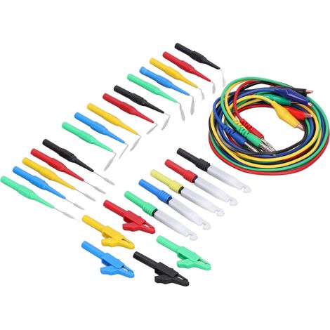 Kit câbles de test fiches banane 4mm, dosdeau 90° 135° 180°, conductivité optimale, 30 pièces PVC cuivre PA, diagnostic auto (1/5)