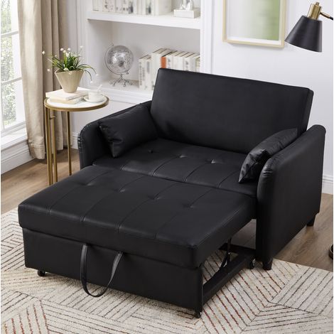 2-Sitzer Schlafsofa mit 3-fach verstellbarer Rückenlehne, schwarzes PU, 2 Kissen HAVRYA (1/5)