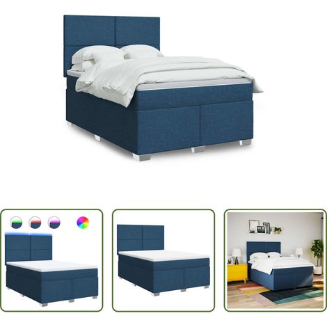 Matelas à ressorts ensachés - Sommier à lattes de lit avec matelas Bleu 140x190 cm Tissu (1/5)