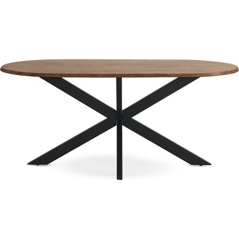 Table de salle à manger ovale 180 x 90 cm en bois d'acacia, pieds en métal noir (1/5)
