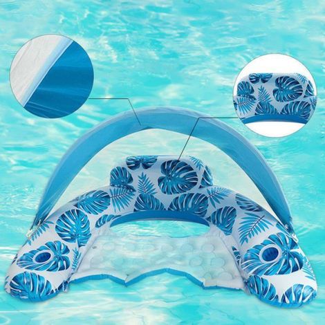 Bouée Piscine - Chaise Longue Gonflable avec Parasol et Porte-Gobelet - Pour Lac Rivière et Piscine Extérieure - 1 Pièce (1/5)