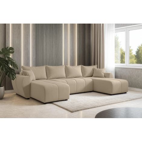 AX LIVING Malatya U Couch mit Schlaffunktion Ecksofa Hellbraun 311 cm