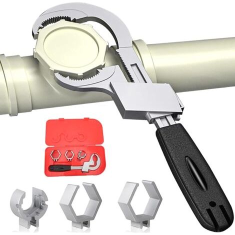 BUNTHAUS Clé universelle réglable à double extrémité, clé de salle de bain multifonctionnelle, clé plate de 80 mm à extrémité ouverte, ressort réglable pour le démontage et le montage de (1/5)