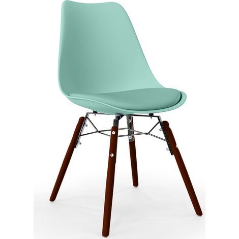 Sedia da Pranzo con Cuscino - Design Scandinavo e Gambe in Legno Scuro - Skögur Pastel green (1/5)