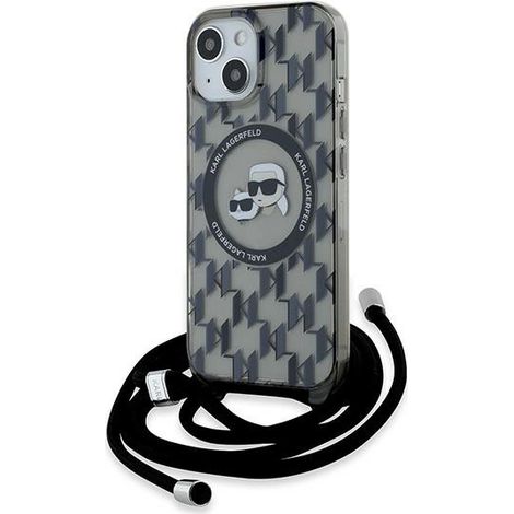 Karl Lagerfeld KLHMP15SHCKCKLCK iPhone 15 / 14 / 13 6.1 Schwarz/Schwarz Hartschalenetui IML Crossbody Monogram Karl & Choupette Head MagSafe (1/5)