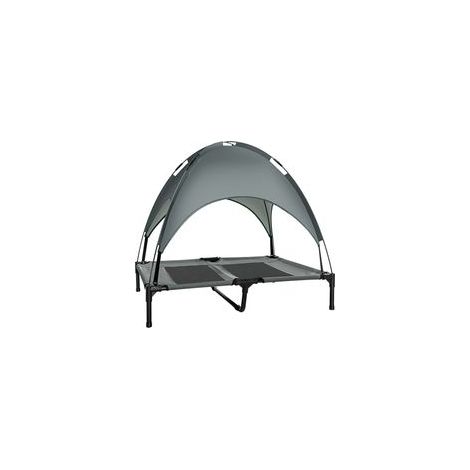 PawHut Hunde-/Katzenbett mit Beinen, extra Komfort, UV-Schutzdach, mikroperforiertes Oxford-Gewebe + Sonnenschutz + Tragetasche inklusive, Maße: 92 x 76 x 90 cm (L x B x H), Grau/Schwarz