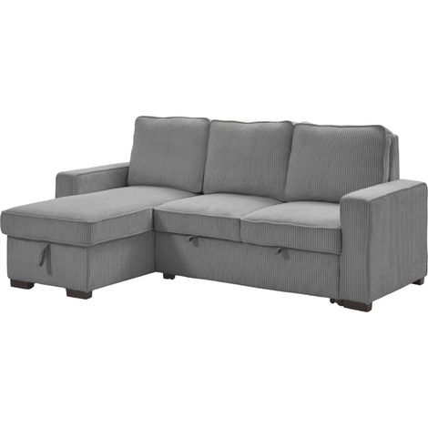 Canapé d'angle gauche convertible avec 1 coffre velours côtelé gris - NAPOLINO