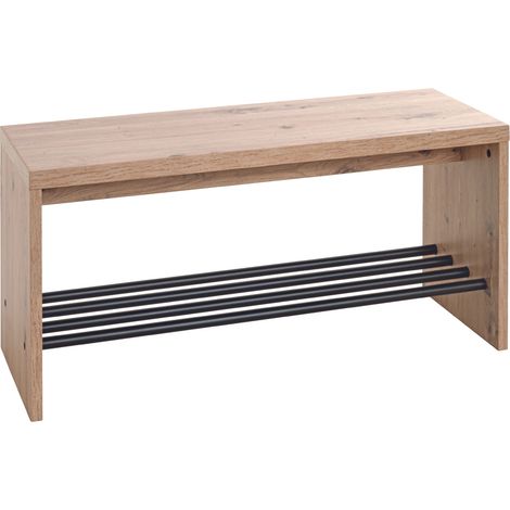 Banc à chaussures, meuble à chaussures coloris chêne et métal coloris noir - longueur 80 x Profondeur 30 x Hauteur 40 cm (1/5)