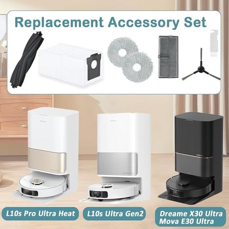 Zubehörset für Dreame L10s Ultra Gen 2/ L10s Pro Ultra Heat/ L40 Ultra AE/ X30 Ultra/Mova E30 Ultra, 2 Hauptbürsten, 6 Staubbeutel, 6 Wischpads, 4 Filter, 4 Seitenbürsten (1/5)