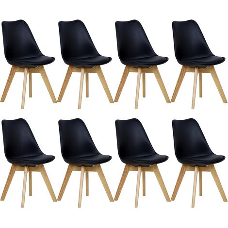 WOLTU Set di 8 sedie - Nero- Sedia scandinava - Gambe in legno (8 sedie in Legno Massello e Pelle Sintetica) (1/5)