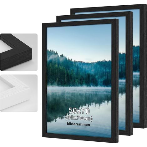 Lot de 3 Cadres 50x70 cm Noir en Bois, Cadres Photo 50x70 avec Plexiglas, Cadres Muraux pour Posters Photos Puzzles et Décoration Intérieure (1/5)