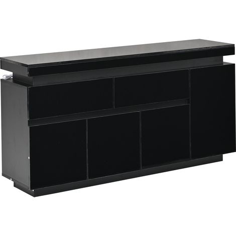 Buffet de salon noir 140 x 35 x 72,5 cm avec 2 tiroirs, 4 portes et LED (1/5)