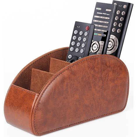 Porta telecomando con 5 scomparti, scatola organizer in pelle PU per telecomando TV MARRONE