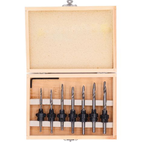 Set mit 8 konischen Fasenfräsern, HSS-Holzbohrern, Vorbohrer für die Holzbearbeitung (1/5)