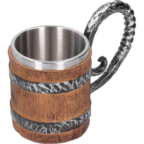 Chope à bière en résine, forme tonneau de chêne, personnalisée, viking vintage, acier inoxydable, fait main (1/5)