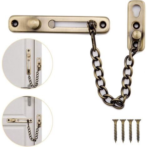 Chaîne de sécurité de porte bronze longueur 185 mm, protection anti-effraction, vis fournies (1/5)