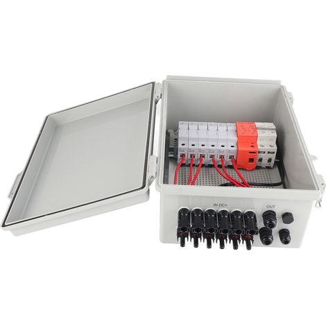 Boîtier de raccordement photovoltaïque pour 6 chaînes, fusible 15 A, disjoncteur 63 A, dispositif de protection contre les surtensions, connecteur pour système de panneaux solaires 500 V CC (1/5)