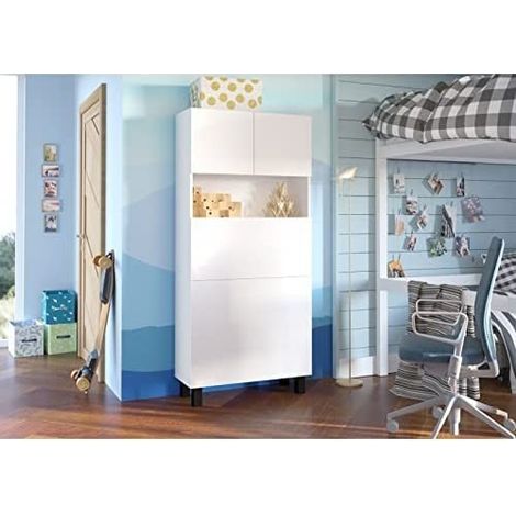 Armoire Placard Convertible en bureau et table Home office 175x80x32cm « Homi-Blanc mat/blanc mat » (1/4)