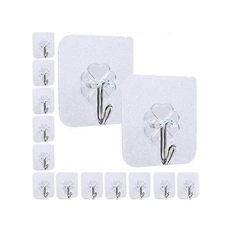 SZTXJ 14er-Pack selbstklebende Haken, wasserfest, hochbelastbar bis 10 kg (max.), stabile, nahtlose, transparente Haken für Bad, Küche und Wohnzimmer
