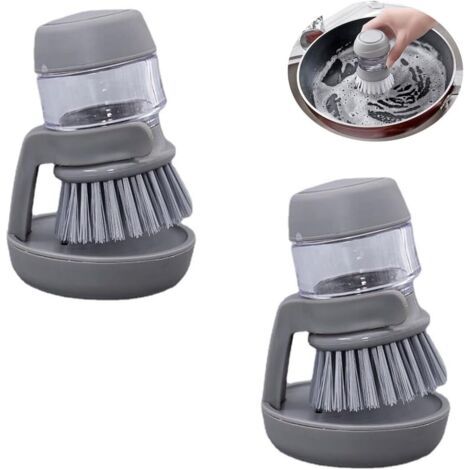 Ensemble de brosses à vaisselle de cuisine 2 pièces, brosse à récurer avec réservoir d'eau, distributeur de liquide vaisselle intégré et support (1/5)