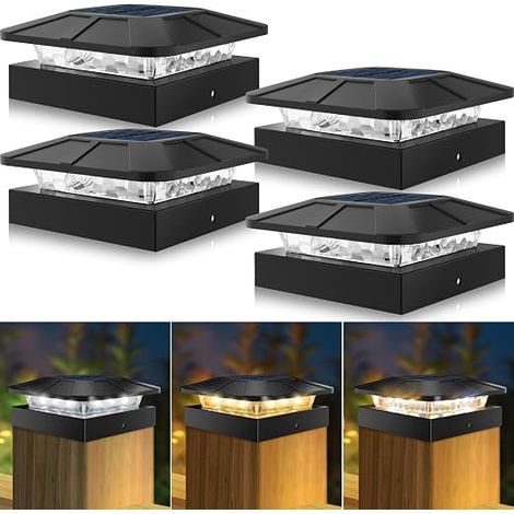 lampes solaires - 10 x 10 cm - Capuchon de poteau solaire pour poteaux de clôture - étanche - Décoration de jardin pour poteaux en bois, clôture, terrasse (1/5)