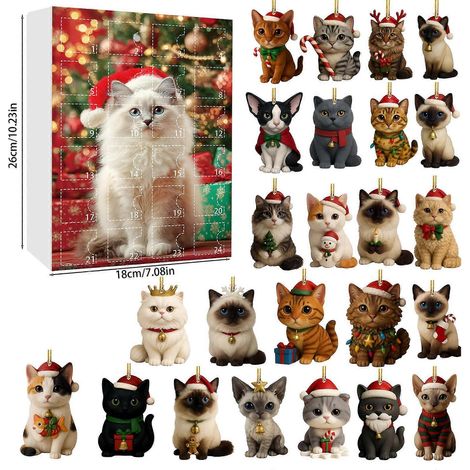 Nouveauté 2025 : Calendrier de l'Avent pour les amoureux des chats, boîte surprise, décoration pour sapin de Noël en acrylique (1/5)