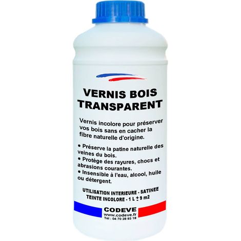Codève Bois – Vernis incolore pour bois dur – Aspect satiné – 1 L – Protège des rayures et de l'eau – Application en 2 à 3 passes