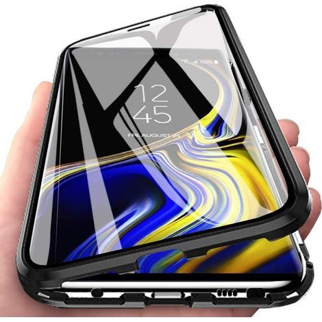 Coque Huawei P30 Pro - Verre Transparent Trempé 9H - Cadre Métallique Aluminium - Fixation Magnétique Intégrée - Protection Complète Étui Rabat 360° - 1 Pièce (1/5)