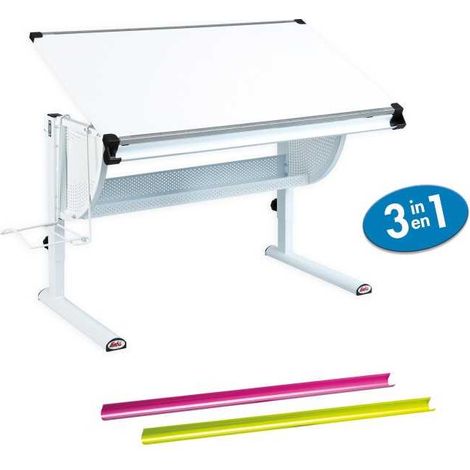 Bureau multifonctions enfant 118x72,5x63/93 cm blanc (1/5)