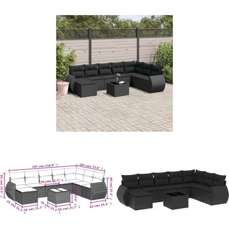 Salon de jardin 9 pcs avec coussins noir résine tressée - Ensemble Salon De Jardin - Mobilier De Jardin - Salon D'extérieur - Résine Tressée - Rotin Synthétique - Home & Living (1/3)