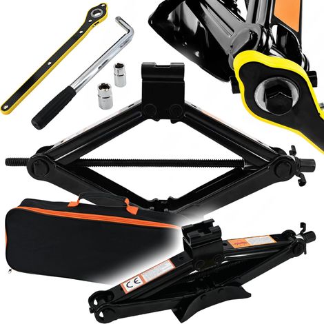 Cric Ciseau Mécanique Ultra Plat 2T avec Clé Télescopique, Douilles 17-23mm et Sac de Rangement (103-420 mm) (1/5)