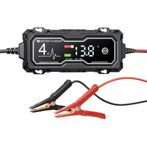 Chargeur Batterie Voitures 4 A 12V, Chargeur Batterie Moto avec écran Tactile LCD, Reconditionnement Multiple et Protection Chargeur de Batterie Voiture pour Voitures, Camions et Motos (1/5)