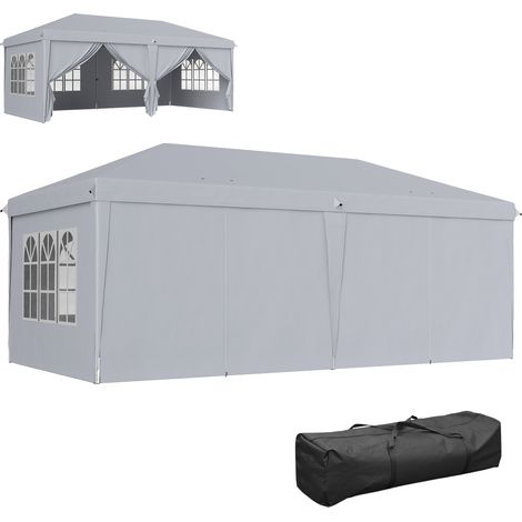 Faltpavillon/Festzelt zum Aufklappen, 6 x 3 x 2,7 m, 4 abnehmbare Seitenwände mit Fenstern, hellgraue Tragetasche