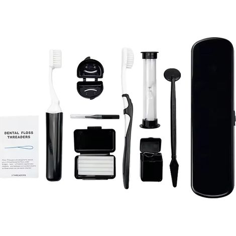 Kit per la cura orale ortodontica, design portatile, strumenti dentali completi, nero (1/2)