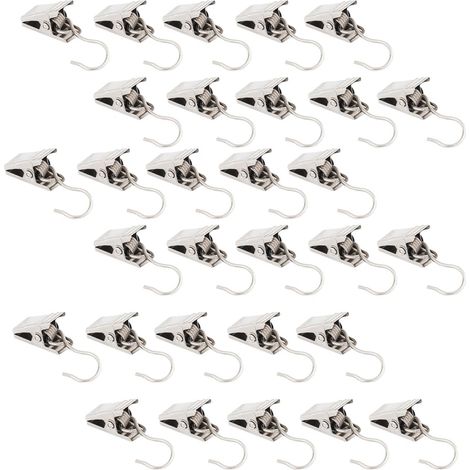30 Pièces Pinces à Rideaux en Métal, Pinces à Rideaux en Crochets, Pince à Rideau avec Crochet en Métal, avec Crochets pour Accrocher Rideaux de Douche Peintures Photos Décorations(Argent) (1/5)