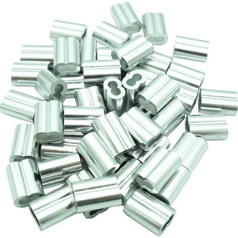 Lot de 50 manchons à sertir à double virole en aluminium de 4,0 mm pour câble métallique, code, suspension de photos