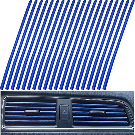 Bande d'Aération de Voiture, 20 Pcs Voiture Climatiseur Sortie d'air Bande de décoration, décoration de sortie d’air voiture bande décoration en pvc (bleu glace croustillant) (1/3)