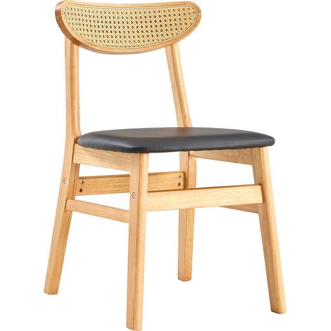 Lot de 2 chaises de salle à manger avec dossier tressé, siège en cuir régénéré, bois stable, style scandinave pour cuisine et petit espace CHICFURN (1/5)