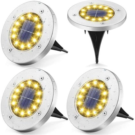 Solar Lights Outdoor, 4 Pack 12 LED Solar Ground Lights, Decorative Lights IP65 Waterproof Solar Pathway Lights Perfect for Garden, Yard, Lawn, Park, Patio (Warm White) (1/5)