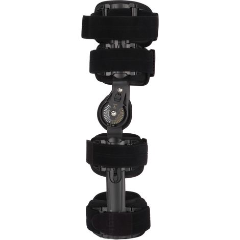 Attelle de genou articulée réglable, immobilisateur rotulien avec stabilisateurs latéraux et molette de verrouillage pour blessures ACL, MCL et PCL. (1/5)