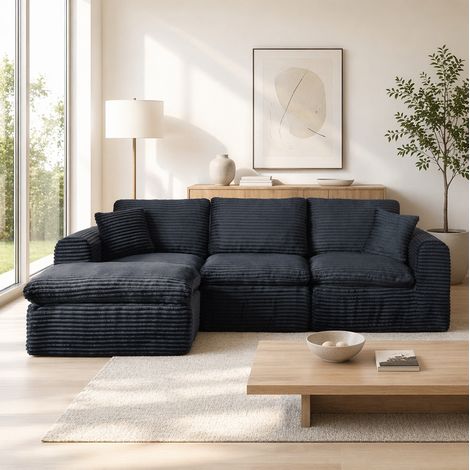 Divano modulare 280x180x65 cm in velluto a coste nero-blu 3 in 1 per monolocale – MEUBLIV (1/5)