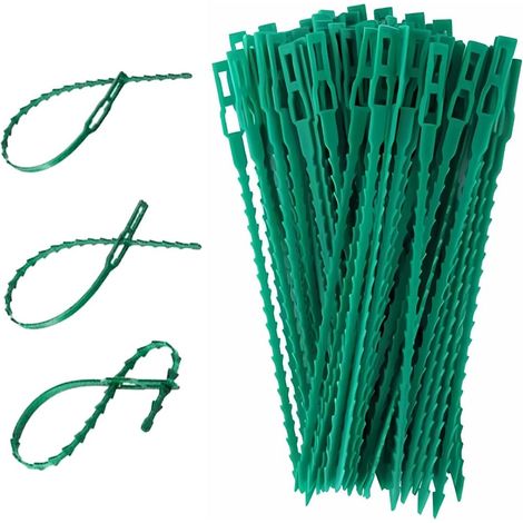 Lot de 100 attaches réglables pour plantes, attaches de jardin en plastique vert flexibles et dentelées pour plantes grimpantes, vignes, fleurs, tomates, arbres, tiges, plantes en pot d'intérieur et d (1/4)