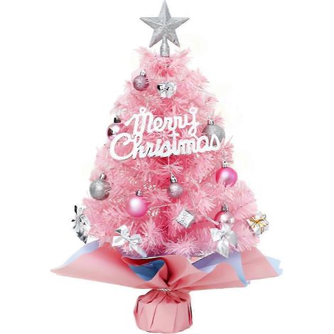Décoration de table : mini sapin de Noël rose de 45 cm (17,71 pouces) recouvert de papier et piquets décoratifs. (1/5)