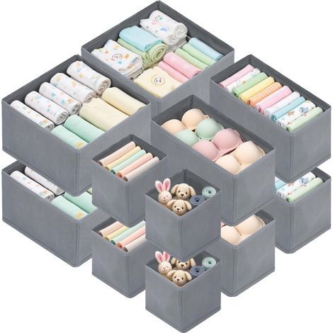 Lot de 12 Organisateur Tiroir,Boite de Rangement Vetement, Boîte de Rangement pour Chaussettes, Cravates, Ceintures,Soutiens-Gorge, Sous-Vêtements, Gris Classique (1/5)