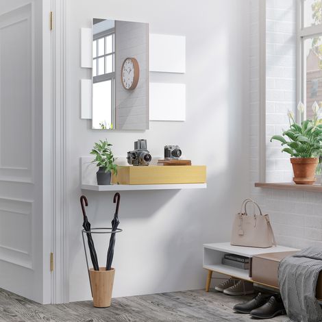 Conjunto de muebles de recibidor con espejo y cajón, muebles modernos de madera con espejo de 40x70 cm, para montaje en pared. (1/5)
